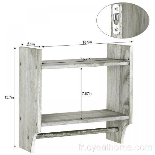 Étagère de salle de bain en bois avec barre de serviette